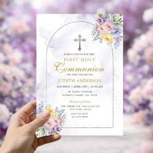 Invitación Rosas púrpura de Frame Primero Comunión Santa