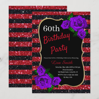 Invitación Rosas púrpura de las franjas negras rojas Purpurin