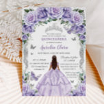 Invitación Rosas púrpura de Quinceañera Princesa de Plata Flo<br><div class="desc">Personalice esta encantadora invitación de quinceañera con su propia redacción fácil y rápidamente,  simplemente pulse el botón personalizar it para reorganizar y formatear el estilo y la ubicación del texto. ¡Artículos coincidentes disponibles en la tienda! c) El estudio Happy Cat Studio</div>