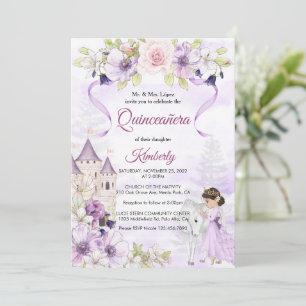 Invitación Rosas púrpura de Quinceañera Princesa de Plata Flo