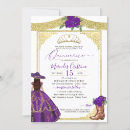 Invitación Rosas Púrpura Elegante Charro Occidental Quinceane