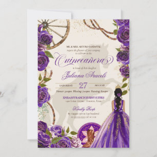 Invitación Rosas púrpura Rancho Occidental Charro Quinceanera