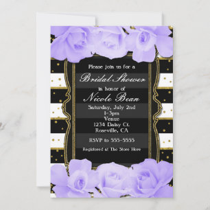 Invitación Rosas Purpura Rayas Negras y Boda de Gala