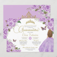Rosas púrpura Tíara de oro mariposa elegante quinc