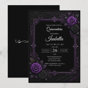 Invitación Rosas púrpura vintage Quinceañera