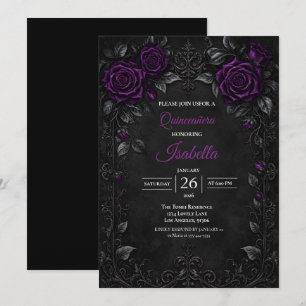 Invitación Rosas púrpura vintage Quinceañera