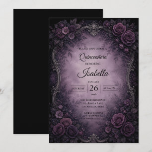 Invitación Rosas púrpura vintage Quinceañera