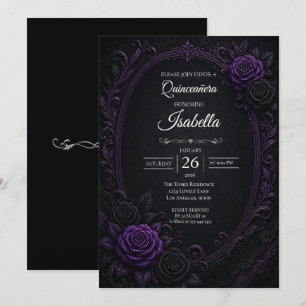 Invitación Rosas púrpura vintage Quinceañera