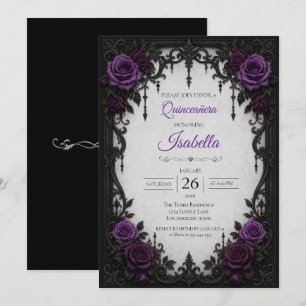 Invitación Rosas púrpura vintage Quinceañera