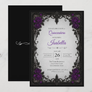 Invitación Rosas púrpura vintage Quinceañera