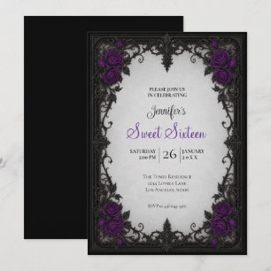 Invitación Rosas púrpuras Cumpleaños Sweet 16