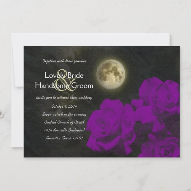 Invitación Rosas púrpuras del fantasma de la Luna Llena que (Anverso)