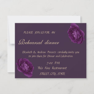 Invitación Rosas púrpuras elegantes Cena de ensayo de boda