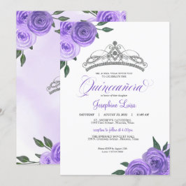 Invitación Rosas púrpuras Silver Tiara Quinceañera Cumpleaños