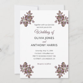 Invitación Rosas púrpuras simples Elegante boda floral modern