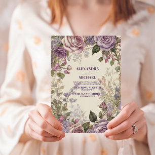 Invitación Rosas púrpuras vintage Boda floral