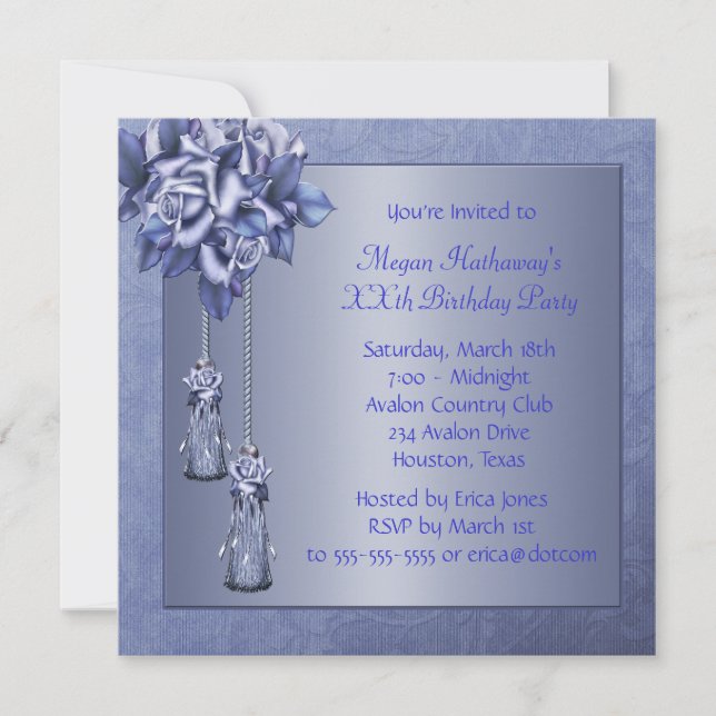 Invitación Rosas Purpúreas Cumpleaños Fiesta de Cualquier Núm (Anverso)