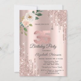Invitación Rosas Purpurinas Drips Rosa Oro 35 cumpleaños
