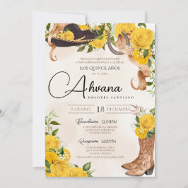 Invitación Rosas Quinceanera Amarillos Vintage Charro Western