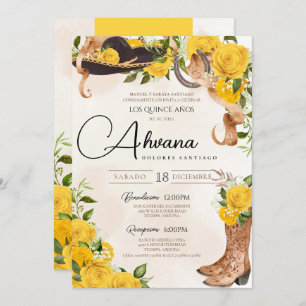 Invitación Rosas Quinceanera Amarillos Vintage Charro Western