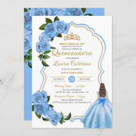 Invitación Rosas Quinceanera de color azul claro elegante