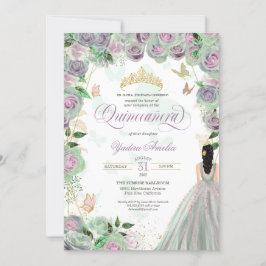 Invitación Rosas Quinceanera Mint Green Elegantes Mariposa In