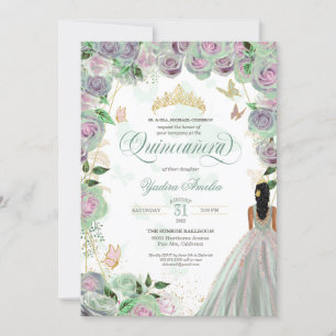 Invitación Rosas Quinceanera Mint Green Elegantes Mariposa In