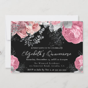 Invitación Rosas Quinceañera Púrpura y Plata a la Acuarela