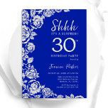 Invitación Rosas reales de plata azul sorprenden a los 30 año<br><div class="desc">Sorpresa floral azul real 30 cumpleaños invitación a fiesta. Diseño elegante con rosas, Relieve metalizado falso plateado y tipo de letra de guión de tipografía. La carta de invitación a la moda es perfecta para una elegante celebración de cumpleaños femenina. Se puede personalizar a cualquier edad. Invitaciones Zazzle impresas o...</div>
