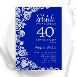 Invitación Rosas reales de plata azul sorprenden a los 40 año<br><div class="desc">Sorpresa floral azul real 40ª invitación a la fiesta de cumpleaños. Diseño elegante con rosas, Relieve metalizado falso plateado y tipo de letra de guión de tipografía. La carta de invitación a la moda es perfecta para una elegante celebración de cumpleaños femenina. Se puede personalizar a cualquier edad. Invitaciones Zazzle...</div>