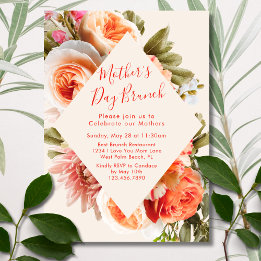 Invitación Rosas Realistas Elegantes Marco Brunch del Día de