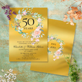 Invitación Rosas Relieve metalizado dorado Garland 50° aniver