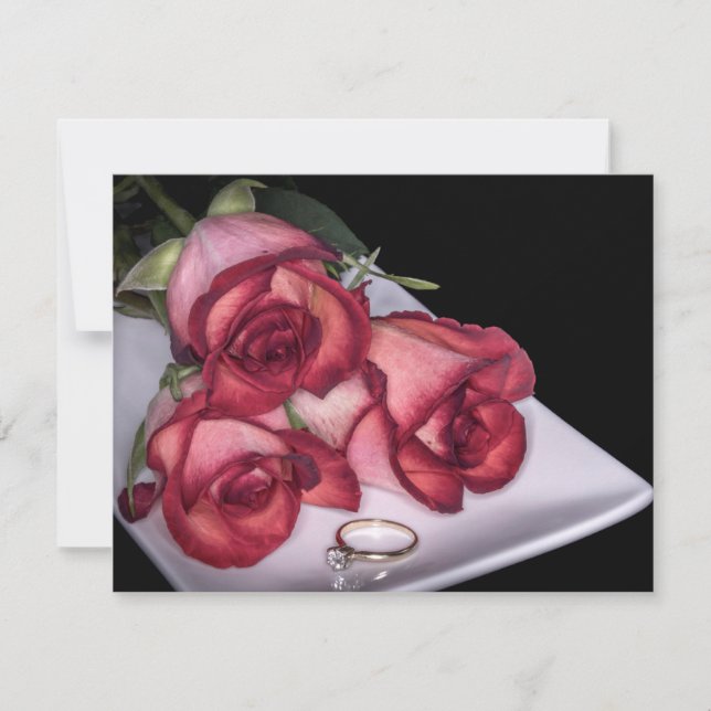 Invitación Rosas rojas 2466 con anillo en bandeja (Anverso)