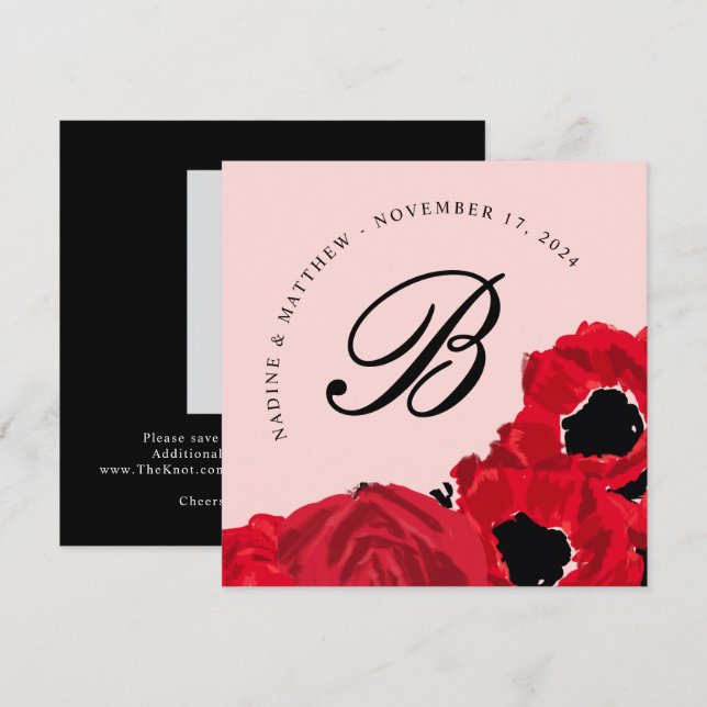 Invitación Rosas rojas abstractas y amapolas Save the Date (Anverso / Reverso)