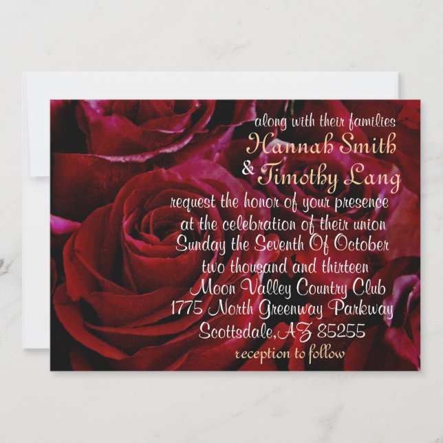 Invitación rosas rojas alrededor de la invasión boda (Anverso)