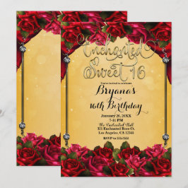 Invitación Rosas Rojas Amarillas y Doradas Dulces 16 Fiesta d