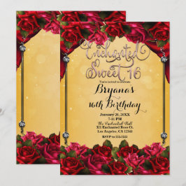 Invitación Rosas Rojas Amarillas y Doradas Fiesta Dulces 16 1