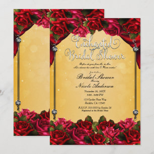 Invitación Rosas rojas amarillas y doradas para la lluvia de