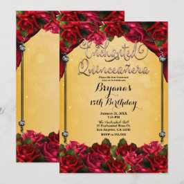 Invitación Rosas Rojas Amarillo Oro Rosa Quinceañera 15°