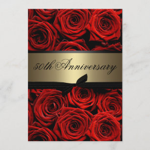 Invitación Rosas Rojas Aniversario Dorado