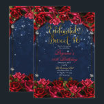 Invitación Rosas rojas Azul marino Oro Encantado Dulces 16 16<br><div class="desc">Personaliza para tu evento</div>