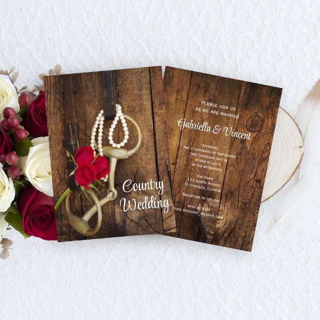 Invitación Rosas rojas, bit de caballo y boda de campo de mad (Subido por el creador)