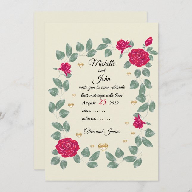 Invitación Rosas rojas boda ramo, ducha de novia (Anverso / Reverso)