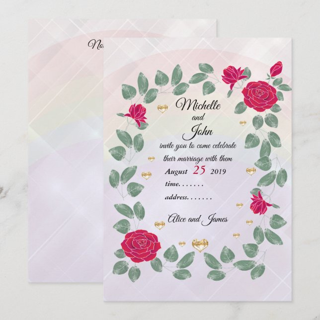 Invitación Rosas rojas boda ramo, ducha de novia (Anverso / Reverso)