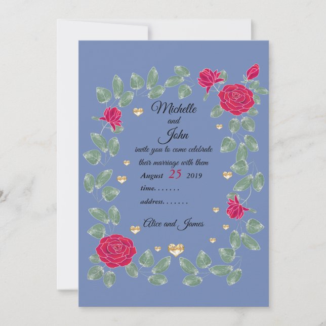 Invitación Rosas rojas boda ramo, ducha de novia (Anverso)