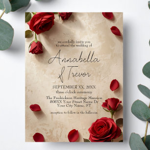 Invitación Rosas Rojas Boda Rústica Romántica