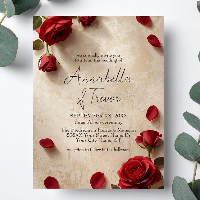 Invitación Rosas Rojas Boda Rústica Romántica (Subido por el creador)