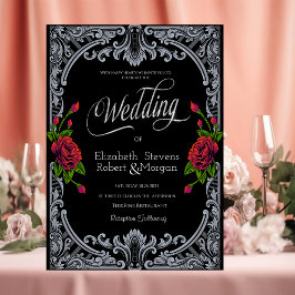 Invitación Rosas Rojas, Bodas Gothic Stripes