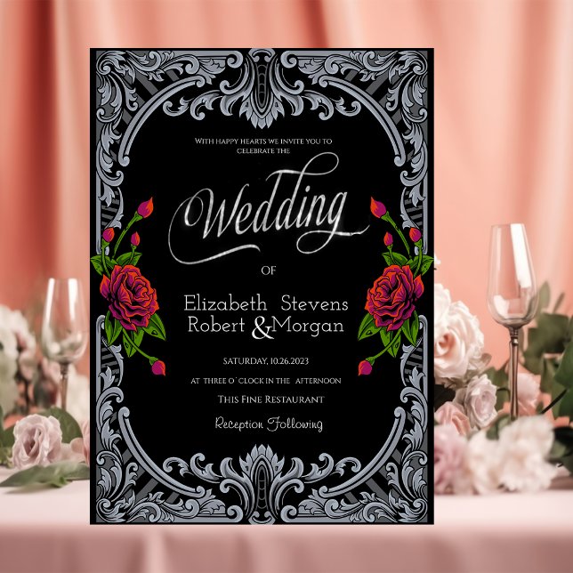 Invitación Rosas Rojas, Bodas Gothic Stripes (Subido por el creador)