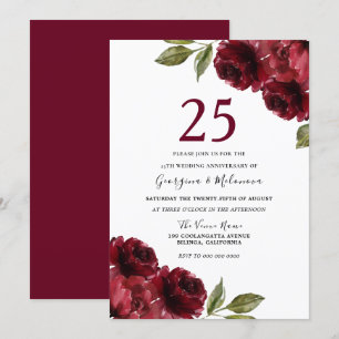 Invitación Rosas Rojas Borgoña 25 Aniversario de Boda